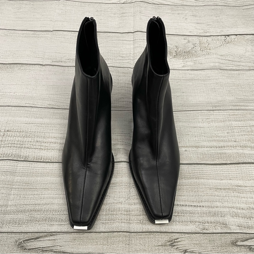 ZARA LEATHER ANKLE BOOTS W/ METAL TIP & CONE HEEL